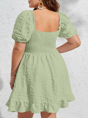 Square Neck Shirred Upper Plus Size Babydoll Dress