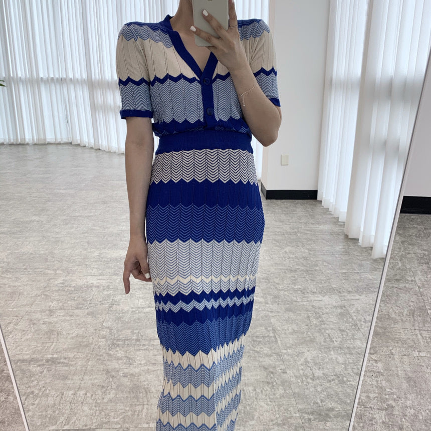 High Quality Knitted Button-up Top & Skirt 2 in 1 Coords Terno