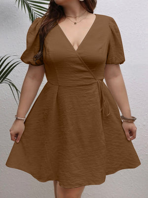 Elastic Sleeve Back Garter Plus Size Wrap Dress