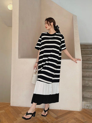 Korean Pleated Hem 2-tone Oversize Dress