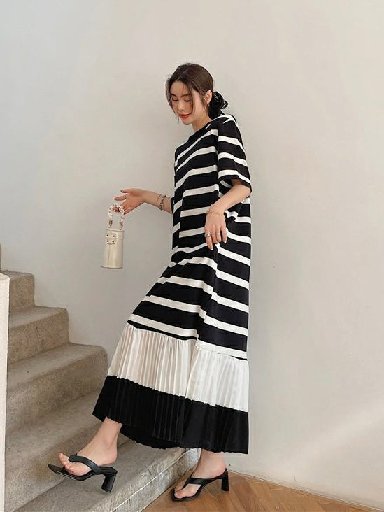 Korean Pleated Hem 2-tone Oversize Dress