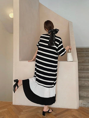 Korean Pleated Hem 2-tone Oversize Dress