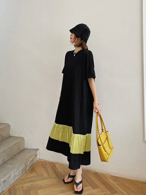 Korean Pleated Hem 2-tone Oversize Dress