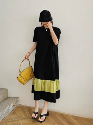 Korean Pleated Hem 2-tone Oversize Dress