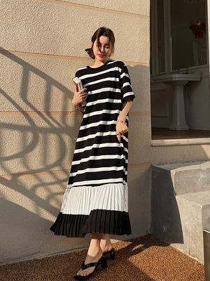 Korean Pleated Hem 2-tone Oversize Dress