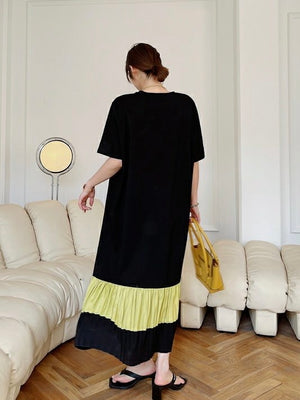 Korean Pleated Hem 2-tone Oversize Dress