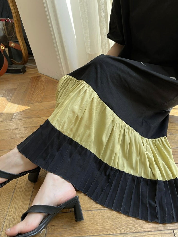 Korean Pleated Hem 2-tone Oversize Dress