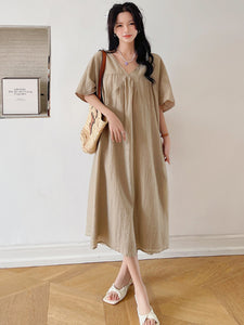 V-neck Batwing Sleeve Side Pocket Oversize / Plus Size Dress