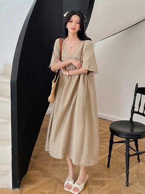 V-neck Batwing Sleeve Side Pocket Oversize / Plus Size Dress