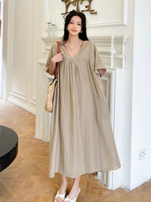 V-neck Batwing Sleeve Side Pocket Oversize / Plus Size Dress