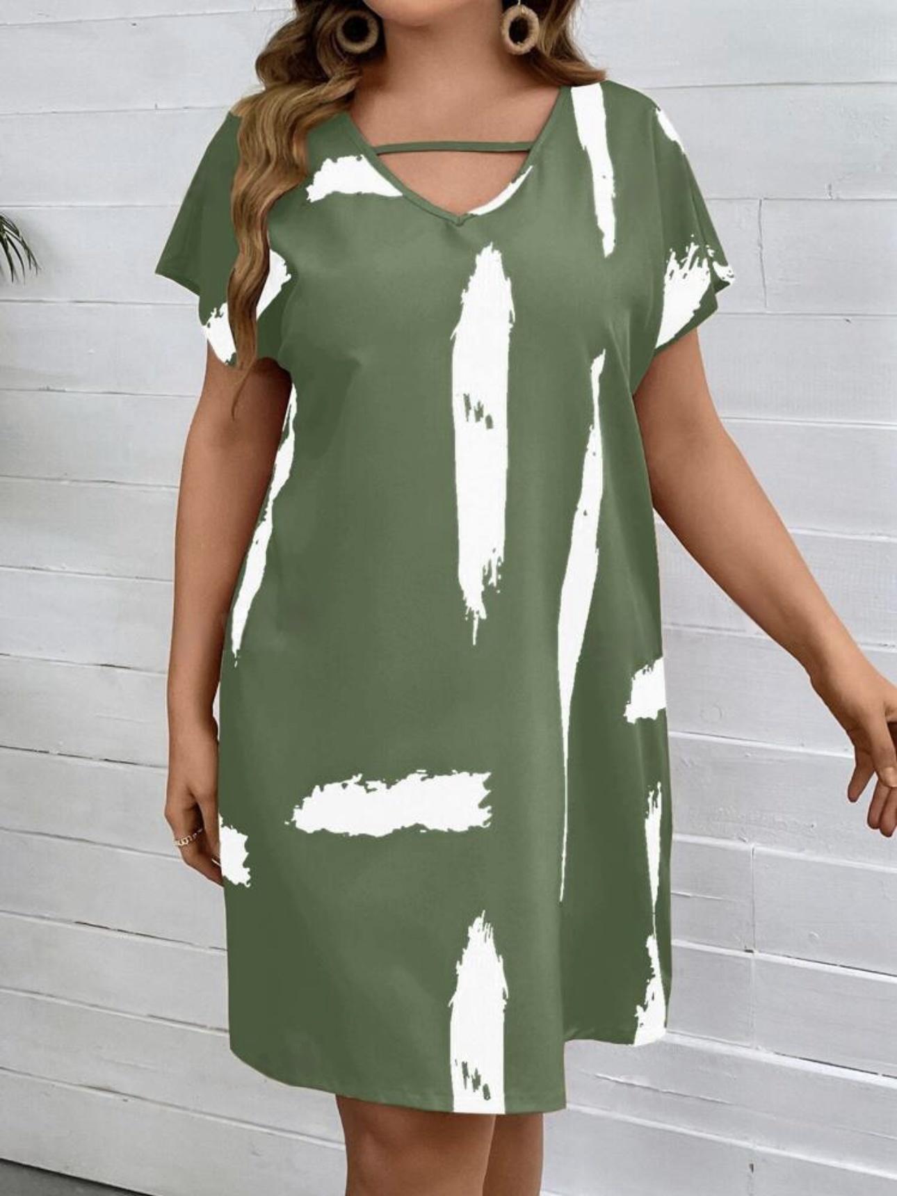 Splash Pattern Batwing Sleeve V-neck Plus Size Dress