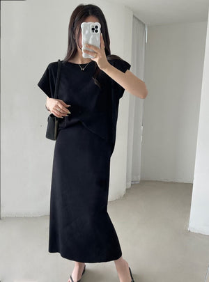 High Quality Knitted Loose Top & Back Slit Skirt 2 in 1 Coords Terno