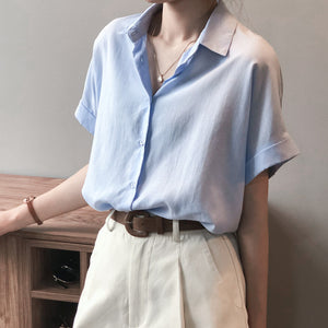 Button Down Fold-up Sleeve Polo Shirt Top