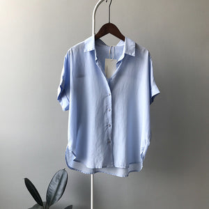 Button Down Fold-up Sleeve Polo Shirt Top