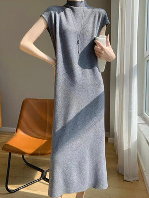 Simple Elegant Turtle Neck Oversize Woolen Knitted Dress