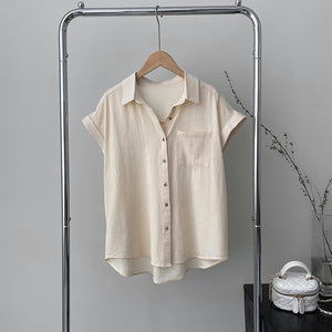 Fold-up Batwing Sleeve 1 Pocket Button Down Shirt Top