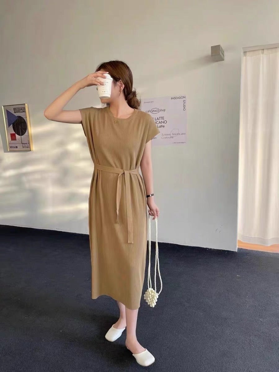 Self Belt Batwing Sleeve Oversize Simple Chic Oversize Knitted Dress