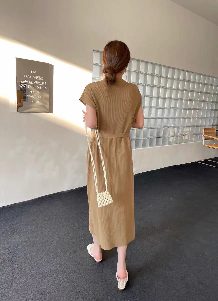 Self Belt Batwing Sleeve Oversize Simple Chic Oversize Knitted Dress