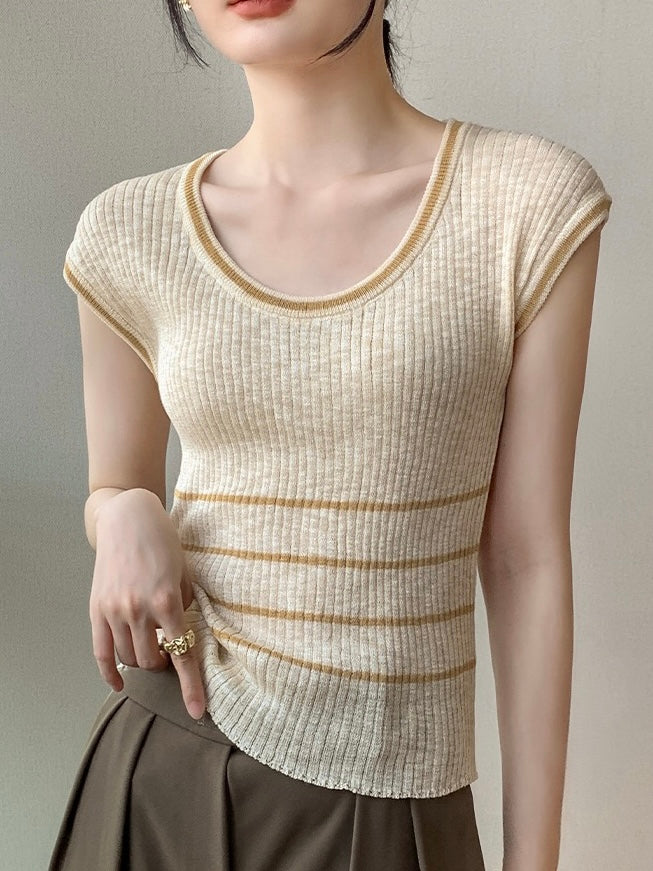 Linen Knitted Sleeveless Stripe Top