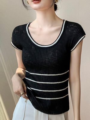 Linen Knitted Sleeveless Stripe Top