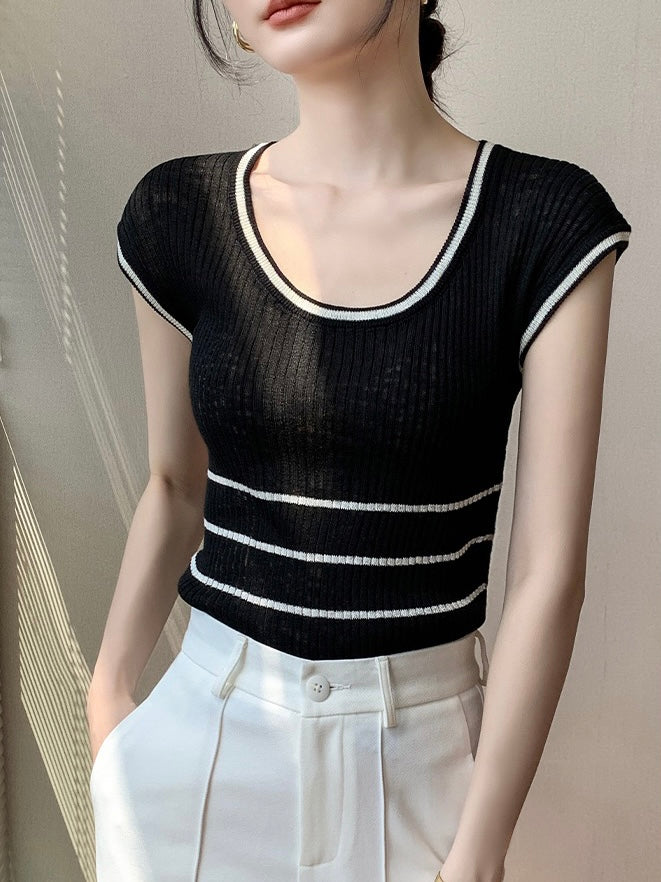 Linen Knitted Sleeveless Stripe Top