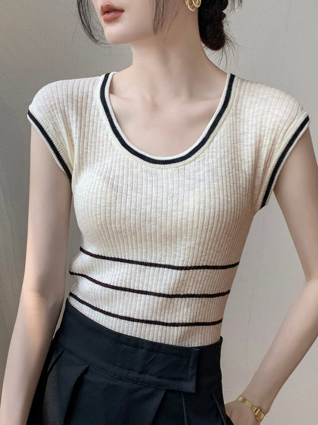 Linen Knitted Sleeveless Stripe Top
