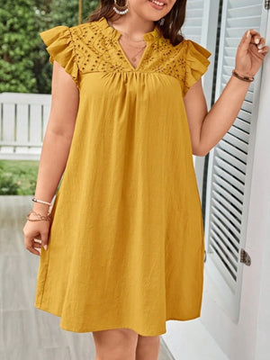 Embroidery Lace Upper Ruffle Plus Size Dress