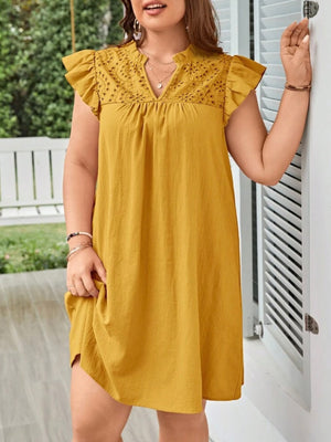 Embroidery Lace Upper Ruffle Plus Size Dress