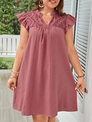 Embroidery Lace Upper Ruffle Plus Size Dress