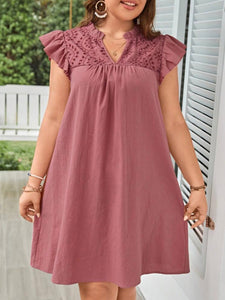 Embroidery Lace Upper Ruffle Plus Size Dress