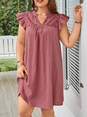 Embroidery Lace Upper Ruffle Plus Size Dress