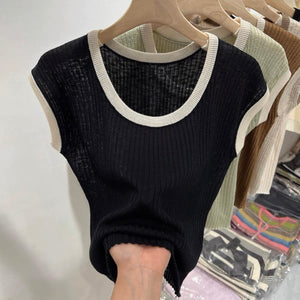 Linen Knitted Sleeveless Simple Top