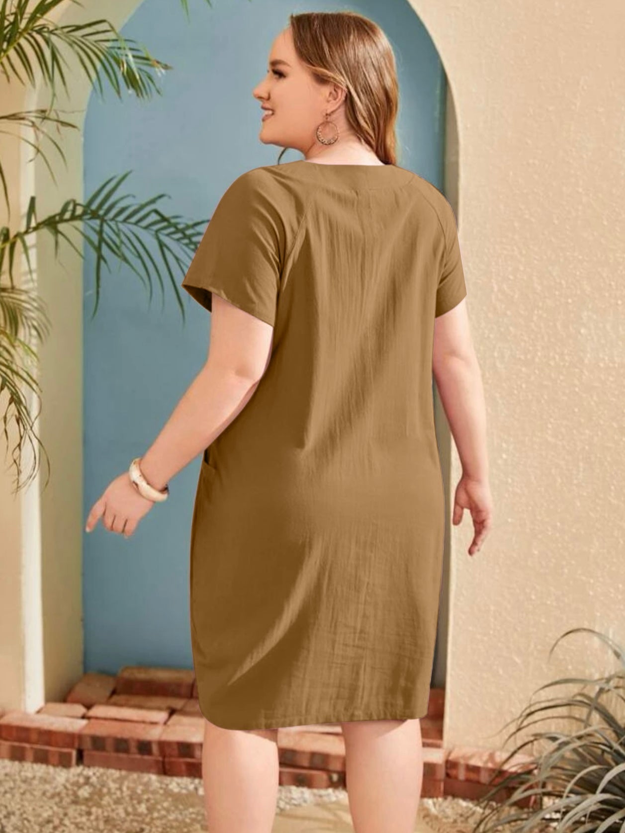 Side Pocket Solid Plus Size Dress