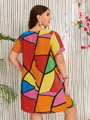 Multi Color Block Plus Size Dress