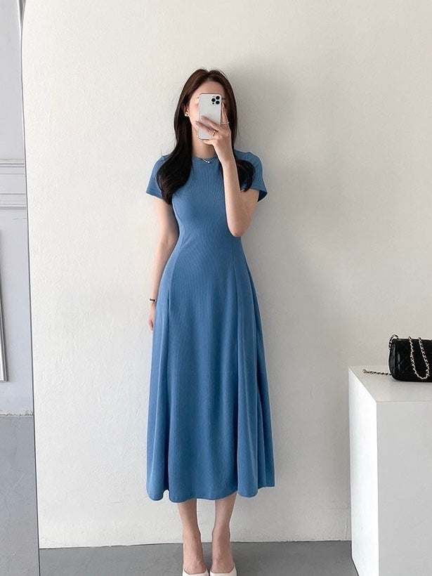 Round Neck A-line Solid Elegant Dress