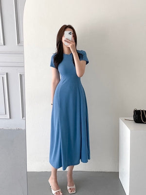 Round Neck A-line Solid Elegant Dress