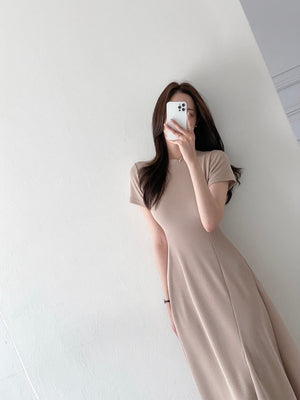 Round Neck A-line Solid Elegant Dress