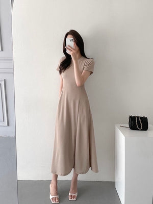 Round Neck A-line Solid Elegant Dress