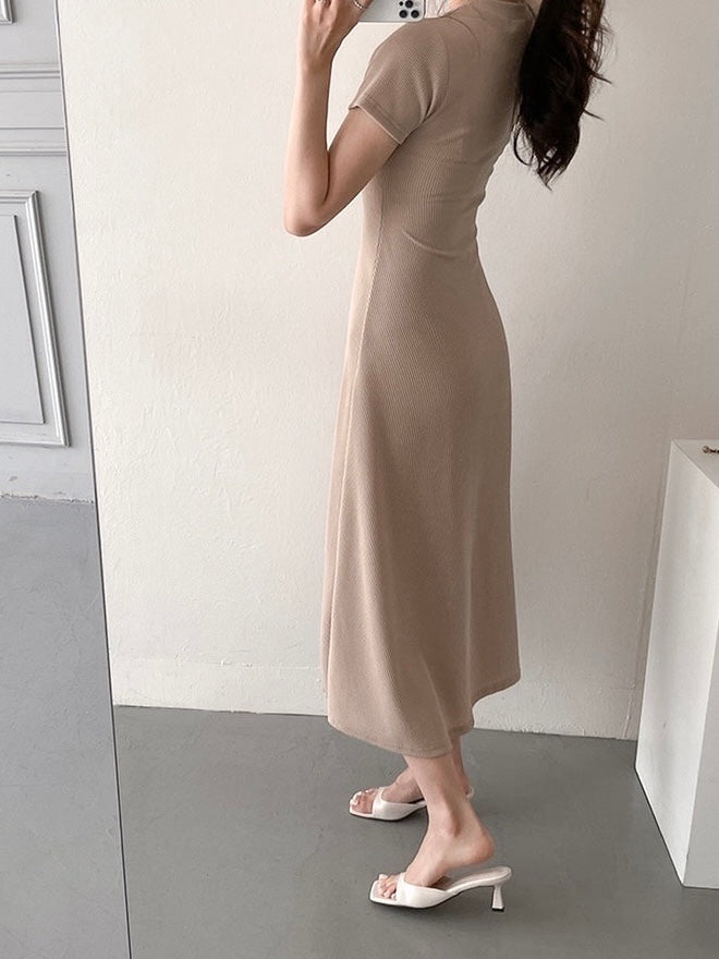 Round Neck A-line Solid Elegant Dress