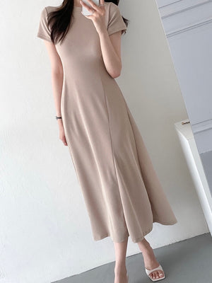 Round Neck A-line Solid Elegant Dress