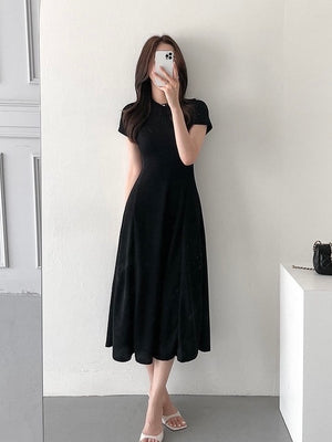 Round Neck A-line Solid Elegant Dress