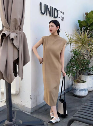 Turtle Neck Side Line Oversize Knitted Dress