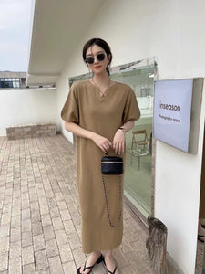 V-neck Short Sleeve Daily Outfit Oversize Knitted Dress