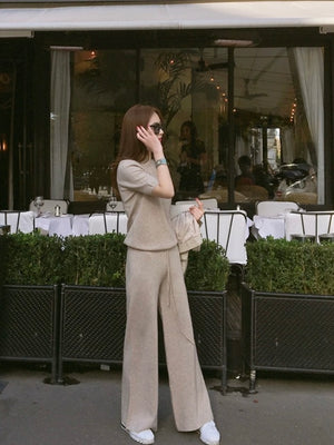 Top & Drawstring Pants 2 in 1 Knitted Coords Terno Set