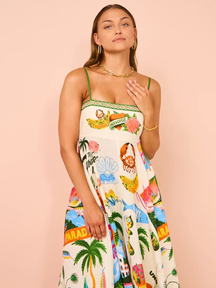 Multi Paradise View Print Shirred Back Cami Dress