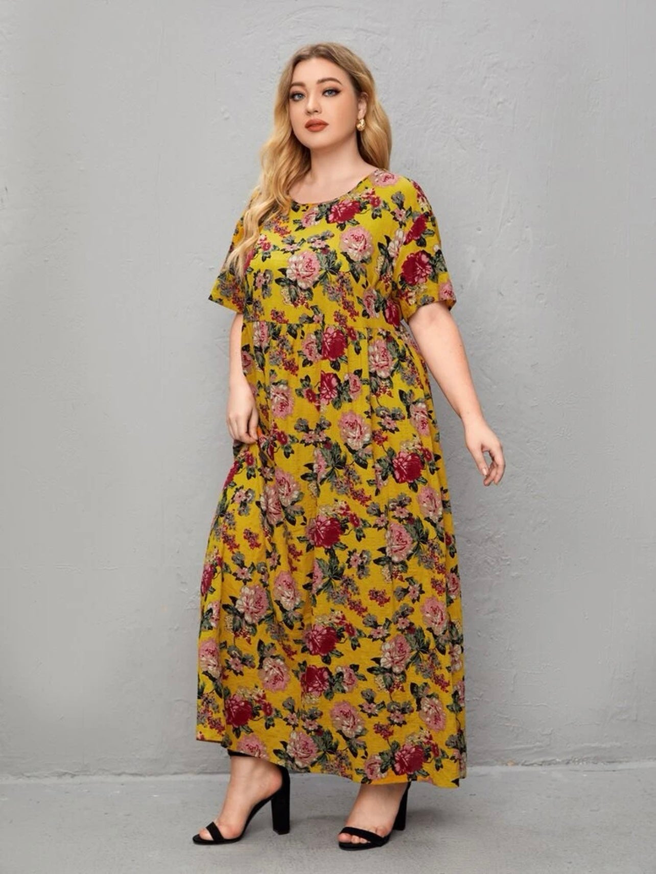 Simple Vintage Floral Plus Size Dress