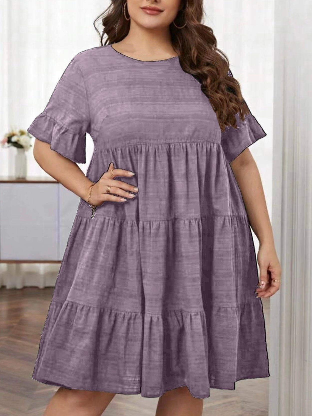 Single Button Back Flounce Babydoll Plus Size Dress