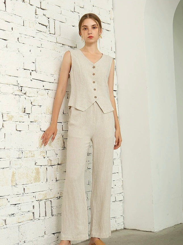 Button Down Vest Top & Side Pocket Garter Pants 2 in 1 Terno Set Coords