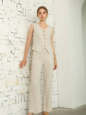 Button Down Vest Top & Side Pocket Garter Pants 2 in 1 Terno Set Coords