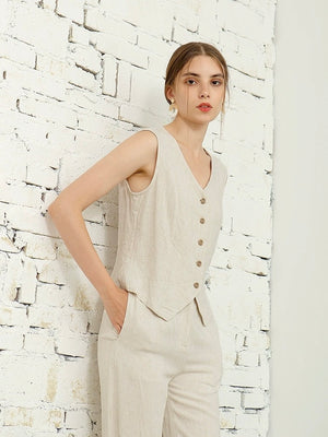 Button Down Vest Top & Side Pocket Garter Pants 2 in 1 Terno Set Coords